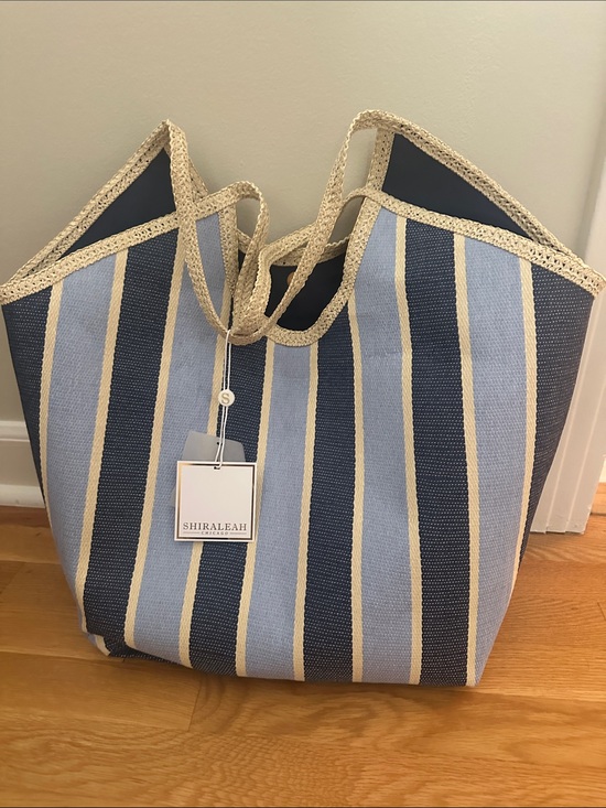 Shiraleah Handbags - Shiraleah Navy and Light Blue Striped Tote with Cream Trim